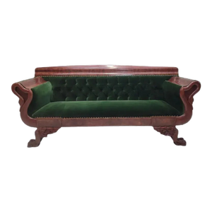 Antique American Empire Mahogany Grecian Sofa Newly Upholstered