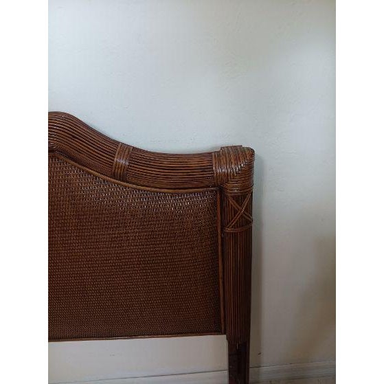 The product is a vintage wicker bamboo queen headboard in a Tommy Bahama style with a dark tone. This unique headboard...