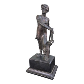 Early 20th Century Bronze-Tone Blacksmith Figure Sculpture on Stepped Base For Sale