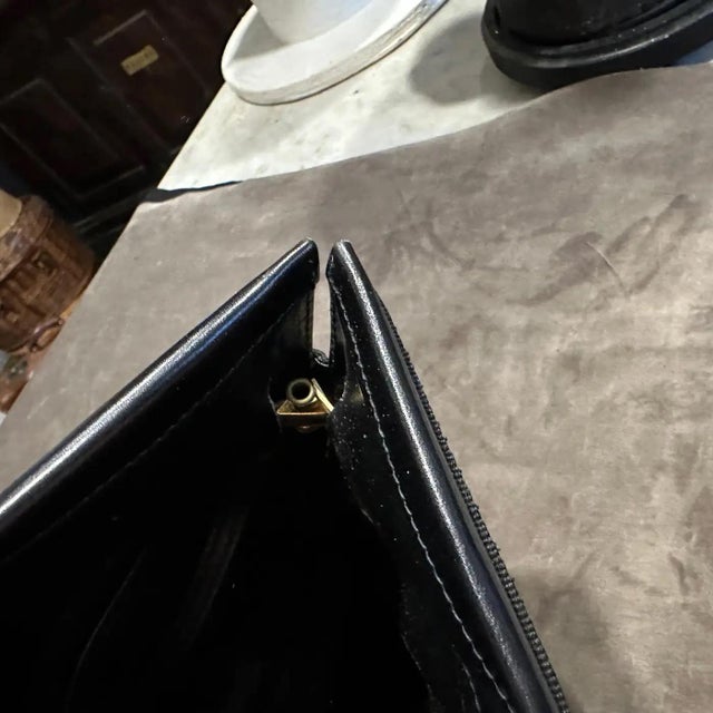 Salvatore Ferragamo A 1990s Black Leather and Brass Shoulder Bag by Salvatore Ferragamo For Sale - Image 4 of 10