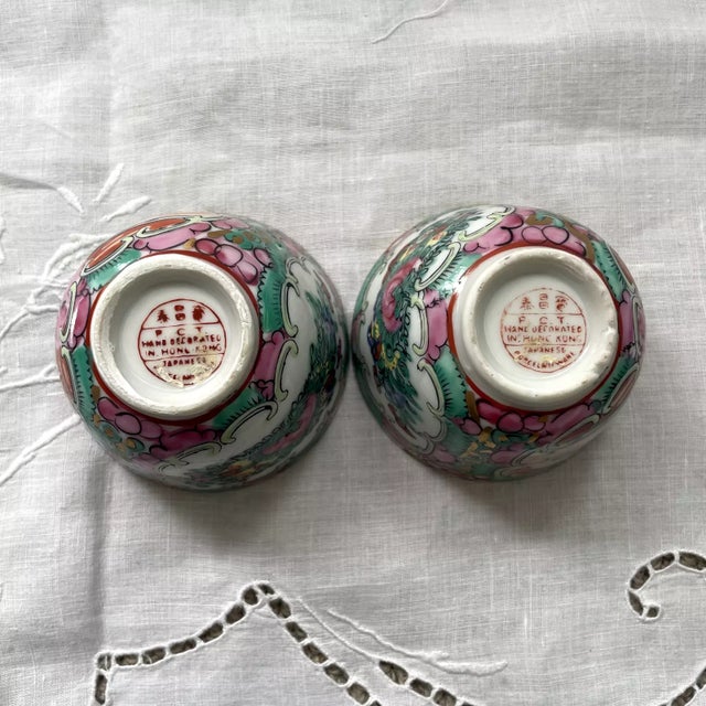 Art Nouveau Early 20th Century Rose Medallion Canton Cups- Set of 2 For Sale - Image 3 of 5