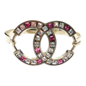 Chanel Light Gold CC Pink Princess Crystal Bangle Bracelet