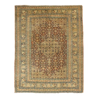 Antique Persian Tabriz Haj Jalili Fine Rug in Earth Tones, Red Brown Background 3'11"x5'2" For Sale