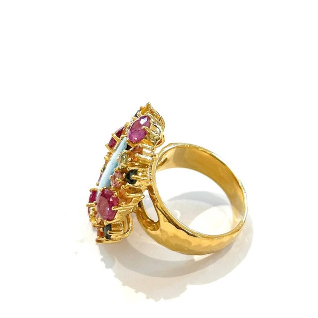 Bochic “Orient” Ruby, Sapphire & Opal Cocktail Ring Set In 18K Gold & Silver, Size 7 For Sale In New York - Image 6 of 11