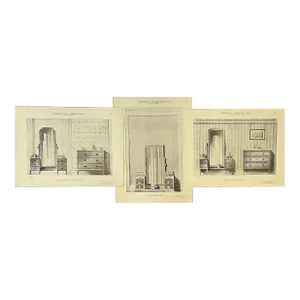 C1920s-Set of 3 French Antique Art Deco Architectural Interior Design Lithographs- Vanity Dressing Tables