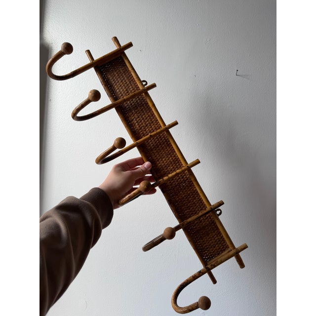 Mid-Century Modern Mid Century Wall Coat Rack Bamboo and Rattan 70’s For Sale - Image 3 of 6