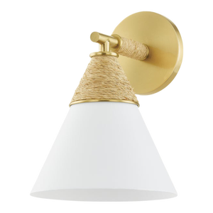 Mitzi Mica 1-Light Wall Sconce with Rattan Accent, Aged Brass