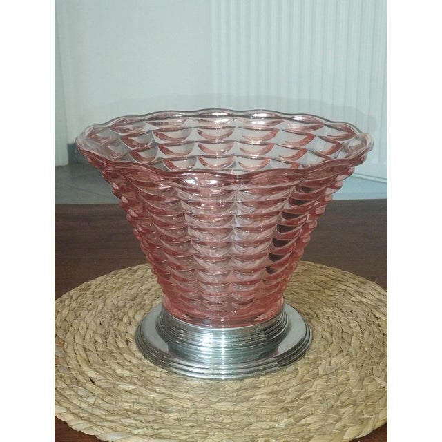Art Deco Funnel-Shaped Vase in Blown Glass & Chrome Mount, 1920s For Sale - Image 3 of 18