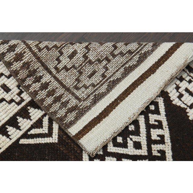 Textile 1970s Vintage Turkish Handmade Wool & Cotton Brown Runner Rug For Sale - Image 7 of 11