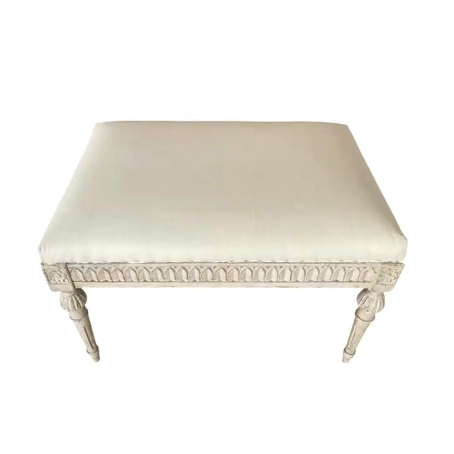 Cream Antique Gustavian Carved Painted and Upholstered Stool For Sale - Image 8 of 8