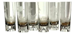 Bohemian Etched Crystal Highball Glasses, Set of 6