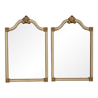 54"x32" Pair Vintage French Provincial Country White & Gold Wall Mantle Mirrors For Sale
