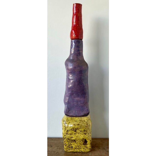 Vintage Boho Original Stacked Glazed Ceramic Totem Sculpture For Sale - Image 4 of 12