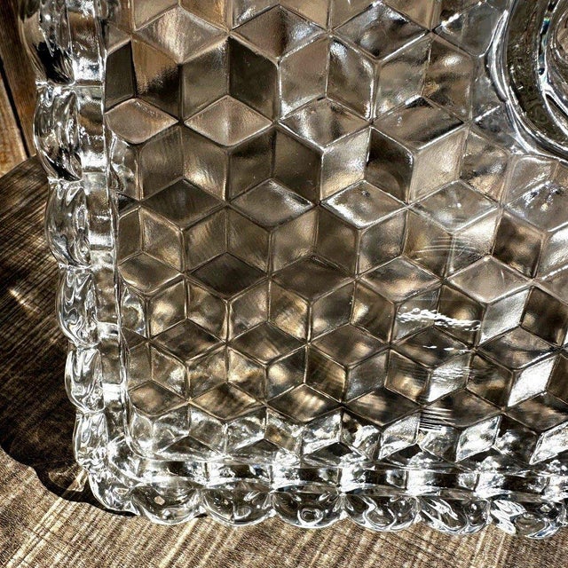 Glass 1920s Art Deco Fostoria Retired 1915-82 American Clear Cube Square Cake Stand Rum Well For Sale - Image 7 of 8