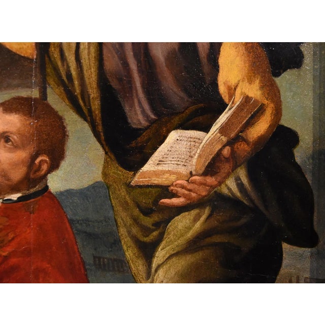 Workshop of Ippolito Scarsella / Lo Scarsellino, Madonna and Child with Saint James, 1590, Oil on Board For Sale - Image 10 of 18
