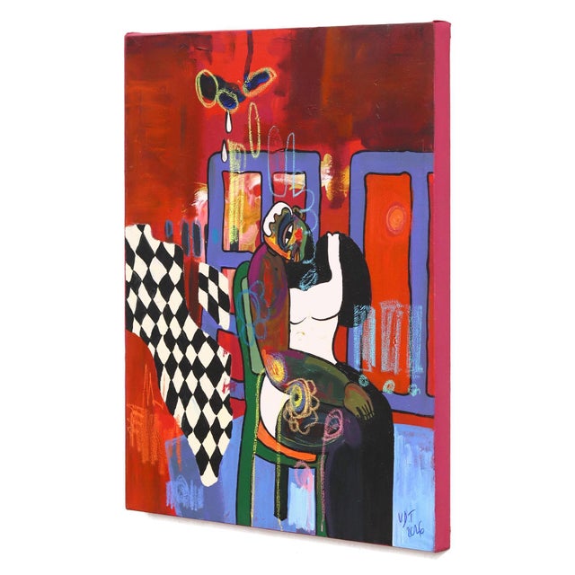 Contemporary Rainy Apartment 2 - Original Abstract Figurative Mixed Media Acrylic and Oil Pastel Painting on Canvas by Valerie Etitinwo For Sale - Image 3 of 9