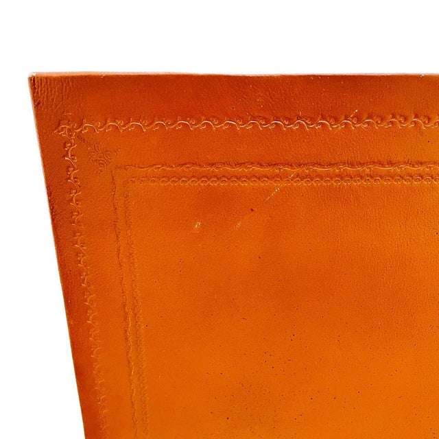 1970s Italian Florentine Trompe l'Oeil Leather Book Magazine Rack With Gilt Edges & Scroll Feet For Sale - Image 10 of 11