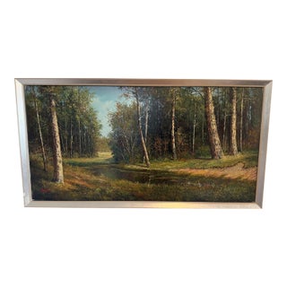 Late 20th Century Signed Bacci Forest Stream Landscape Original Oil Painting, Framed, 38"w X 20"h For Sale