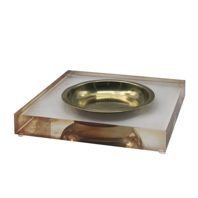 Square Acrylic Glass and Brass Coin Tray, 1970s For Sale - Image 4 of 7