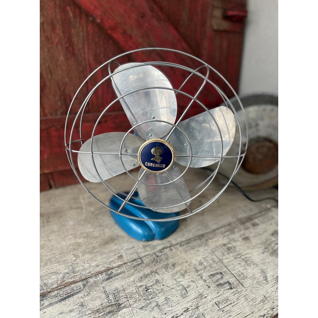 Mid-Century Modern Vintage Coronado Electric Fan 12" Aluminum Blades Blue Metal Base 15" Tall For Sale - Image 3 of 13