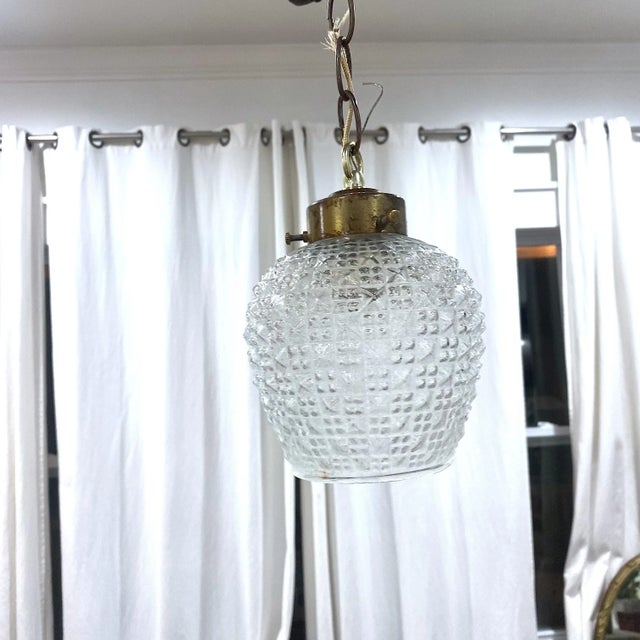 Metal Vintage Mid-Century Cut Glass and Brass Pendant Light For Sale - Image 7 of 7