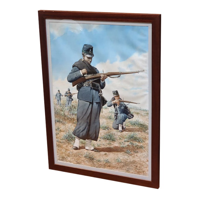 Juan Sannuy (1850-1905) Listed Artist 1898 Watercolor Soldiers in Field For Sale