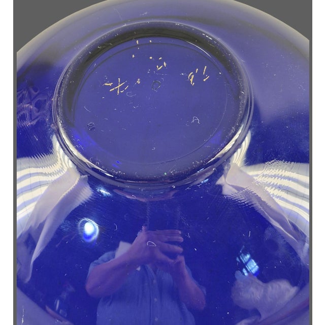 Late 20th Century Vintage Cobalt Blue Gilded Rim Glass Serving Bowl For Sale - Image 5 of 8
