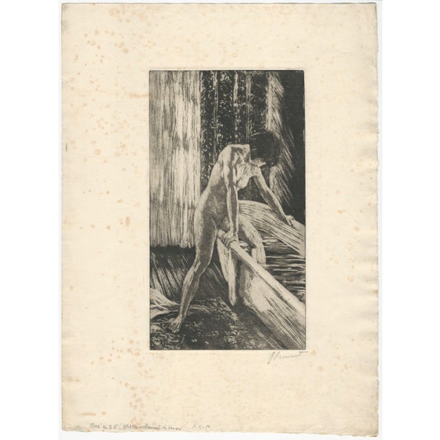 Raphaël drouart (1884 1972) nu dans la baignoire (nude girl entering the bathtub) original etching on paper 1920s size...