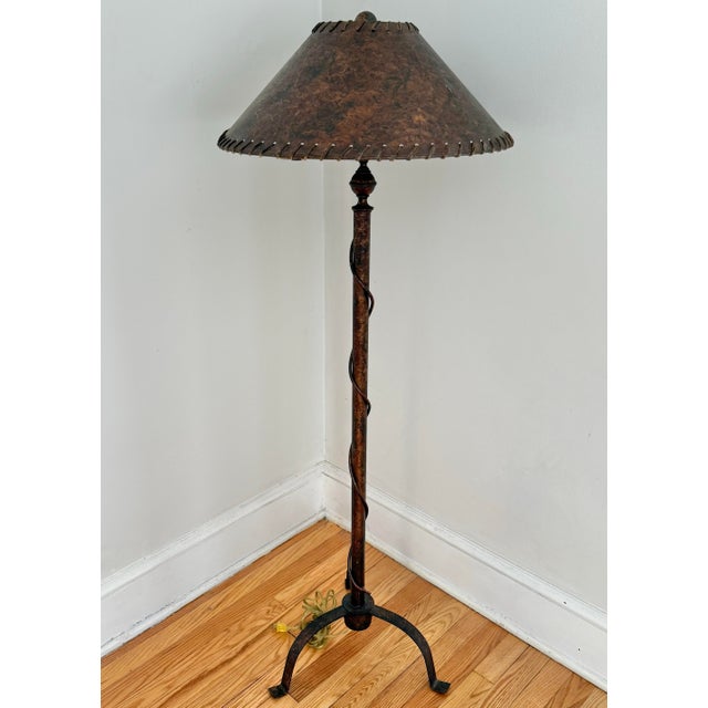 Arts & Crafts Style Wrought Iron Floor Lamp on Tripod Legs With Original Shade For Sale - Image 12 of 12