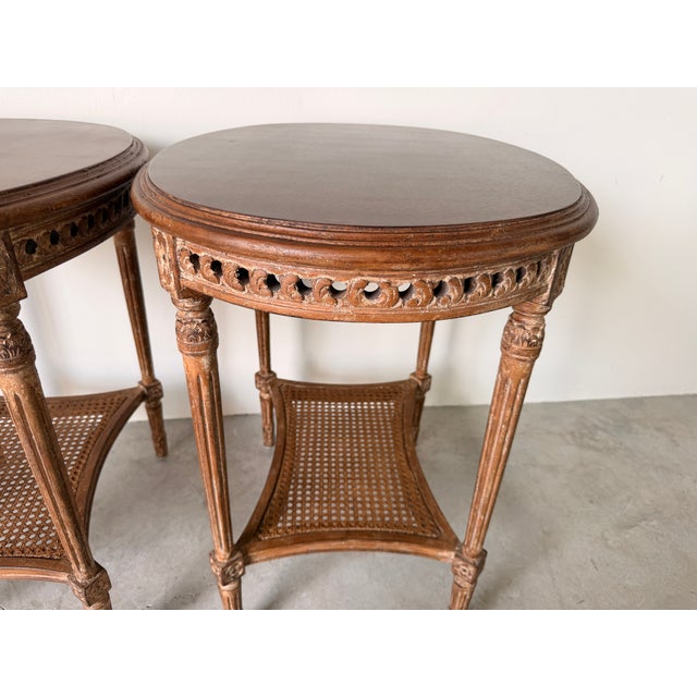 Modern Neoclassical Louis XVI Style Oval Side Tables With Cane Shelves – A Pair For Sale In Miami - Image 6 of 15