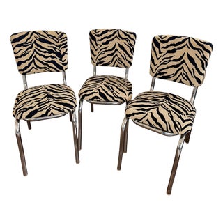 Vintage Chrome Dinette Chairs in Tiger Chenille - Set of 3 For Sale