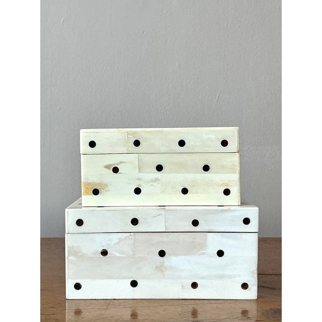Vintage Boho Polka Dot Tessellated Boho Boxes - Set of 2 For Sale - Image 4 of 8