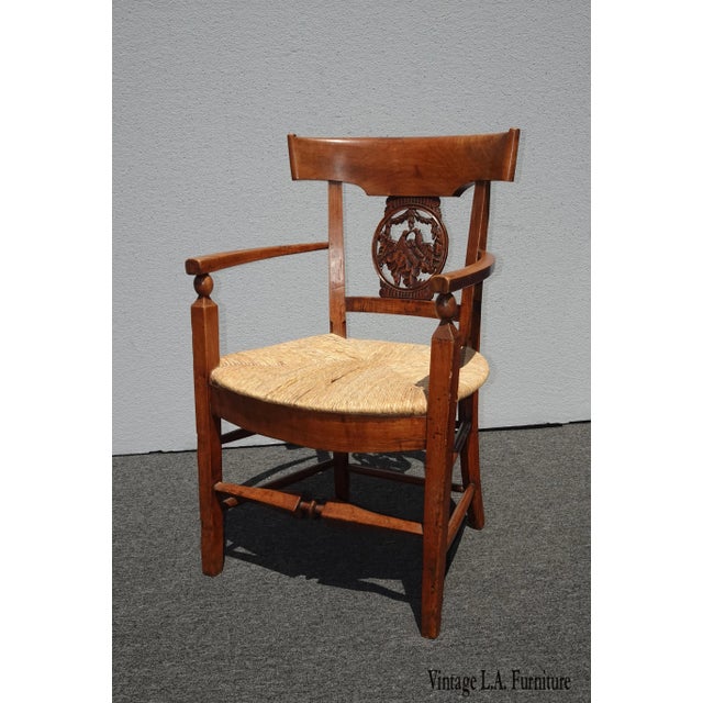 Vintage French Country Carved Lovebirds Backrest Accent Chair w Rush Seat Gorgeous Chair in Great Vintage Condition. Wear...
