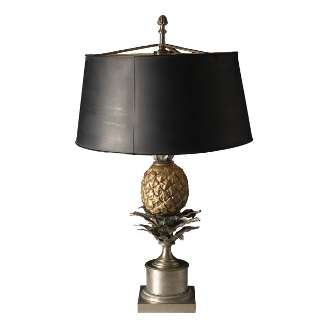 Gilt and Silver Bronze Pineapple Table Lamp attributed to Maison Charles, France, 1960s-1970s For Sale