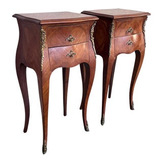 Antique Louis XV French Marquetry With Drawers Nightstands, Set of 2 For Sale