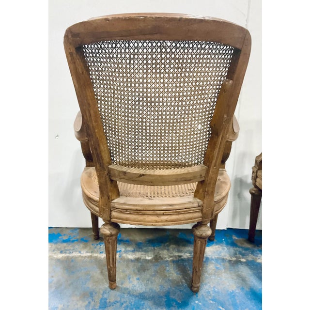 Antique Late 19th Century French Caned Arm Chairs Pair For Sale - Image 9 of 12