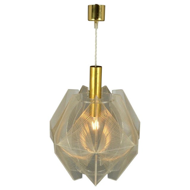Pendant Lamp in Acrylic Glass, Wire and Brass, 1970s For Sale - Image 18 of 18
