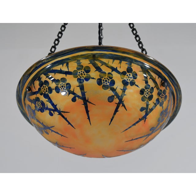 French Art Deco Pendant Light by Le Verre Francais Schneider - 1925 Cameo Chandelier France For Sale - Image 11 of 15