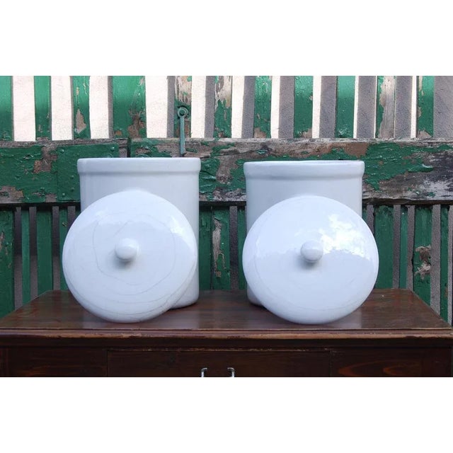 White Antique Glazed Terracotta Vases, Set of 2 For Sale - Image 8 of 18