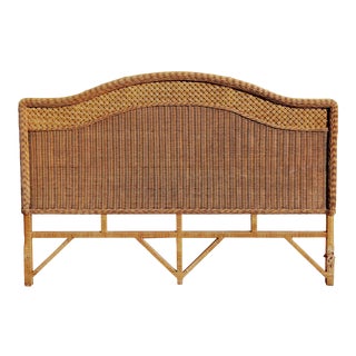 Vintage Wicker Weaved Arched Top Serena and Lily Style King Size Headboard For Sale