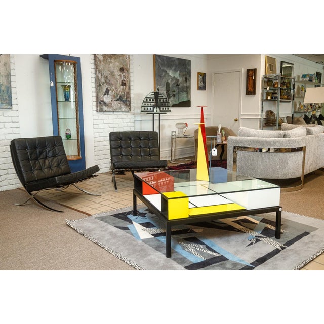 Late 20th Century Custom Made Piet Mondrian Style Postmodern Square Glass and Wood Coffee Table For Sale - Image 5 of 10