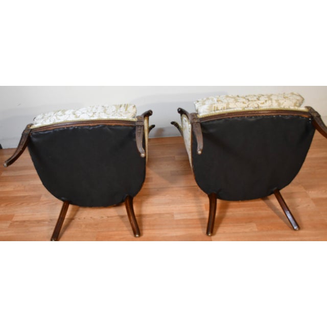 1930 Pair French Carved Mahogany High-Back Living Room Chairs / Spring-Seat For Sale - Image 18 of 18