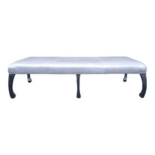 Large Cocktail Ottoman by Century Furniture Company in Soft Grey Leather With Ebony Chow Legs For Sale