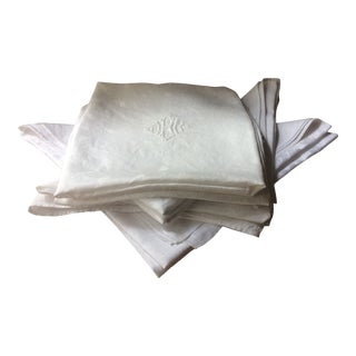 Antique French Linen Napkins- Set of 8 For Sale