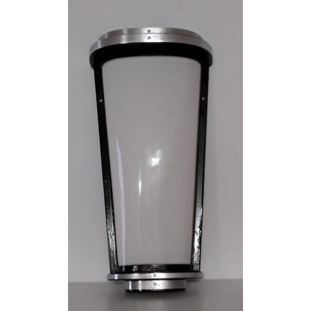 Conically Wall Lamp in Black Painted Metal, Curved Aluminum Strips & White Acrylic Glass Screen, 1950s For Sale - Image 6 of 6