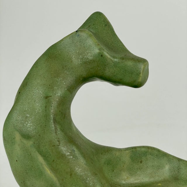 Vintage Ceramic Avocado Green Dog Sculpture in Geometric Form For Sale - Image 9 of 12