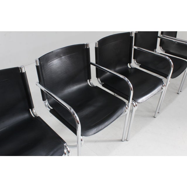 Vintage Jot Dining Chairs in Black Leather and Chrome by Giotto Stoppino for Acerbis, 1970s, Set of 6 For Sale - Image 4 of 14