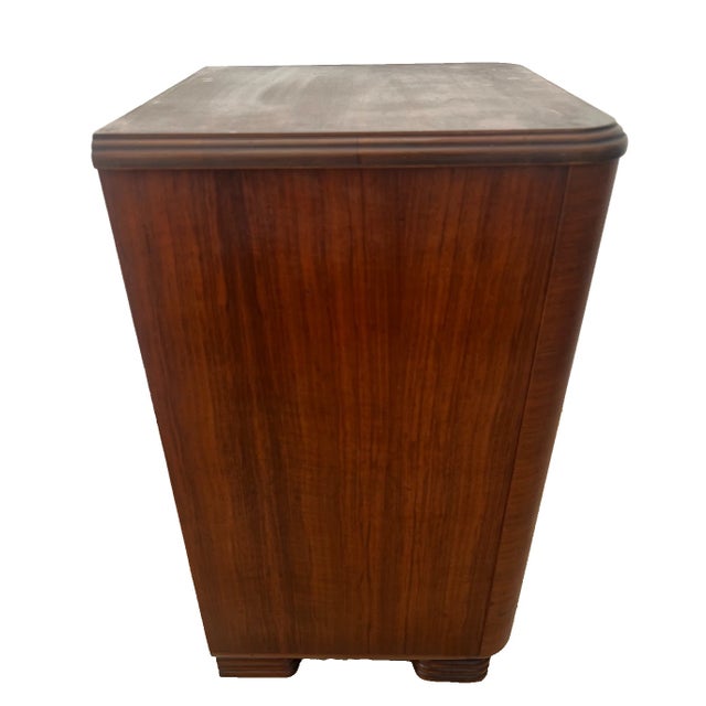 1920s 1920s Art Deco Side Table, Nightstand, Chest of Three Drawers, Walnut, Brass Pulls For Sale - Image 5 of 13