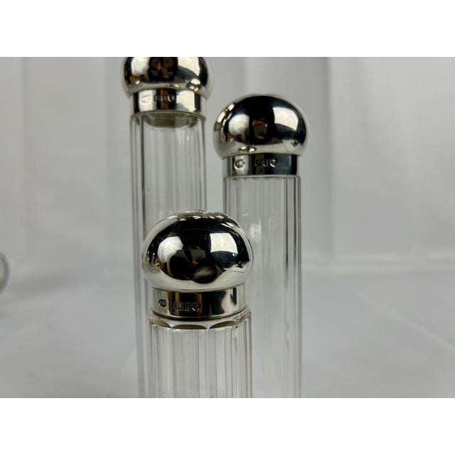 3 Pc, Henry Greaves "Clamamus Abba Pater" Sterling Silver & Crystal Dresser Jars For Sale - Image 4 of 8