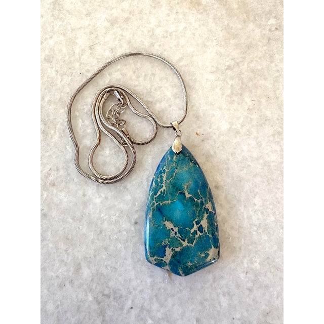 American Vintage Sterling Silver Necklace With Turquoise Pendant For Sale - Image 3 of 4
